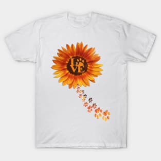 Sunflower Sunshine Love Paw Print Yellow Flower Pet, dog mom and cat mom cute Gifts T-Shirt